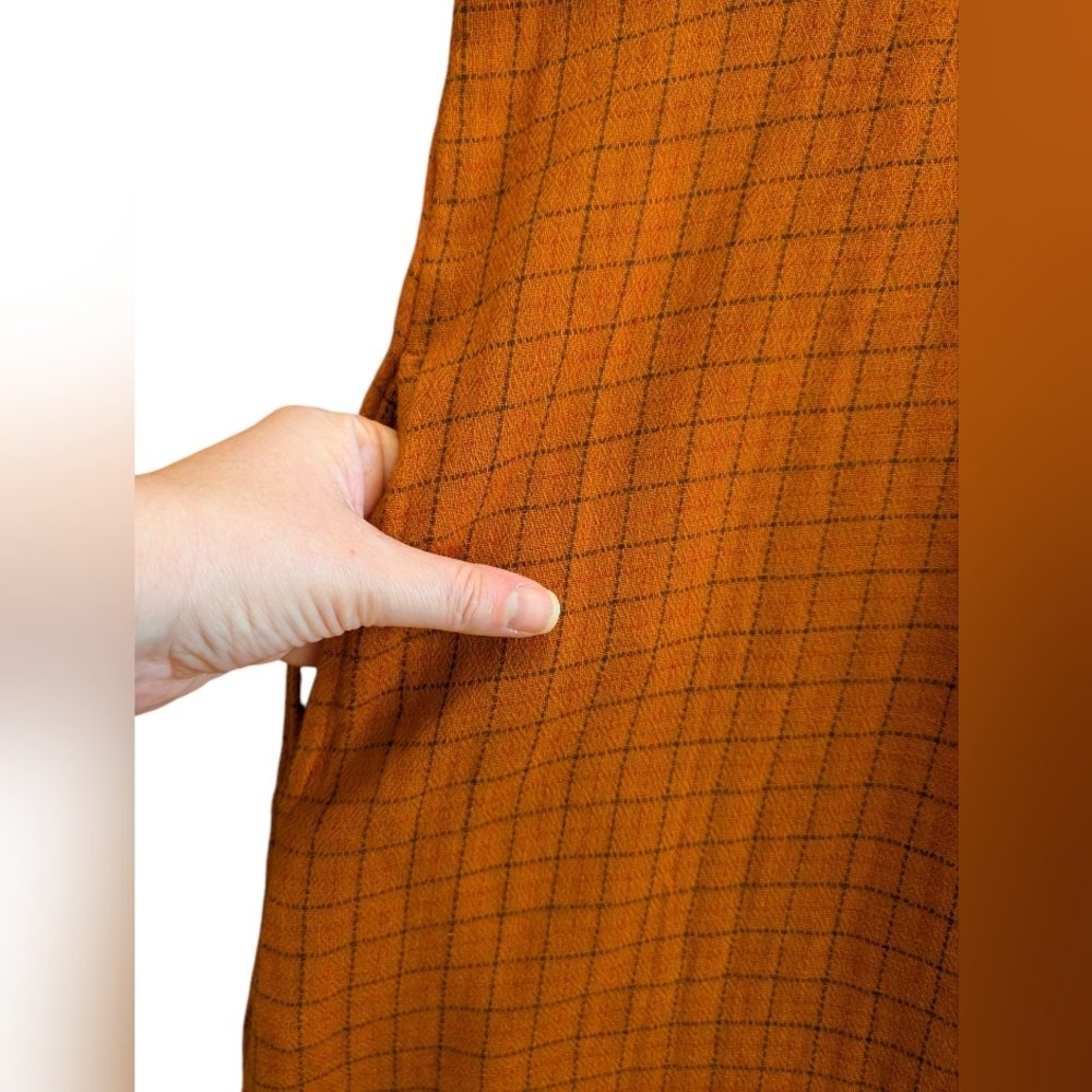 Gudrun Shoden 100% Organic Cotton Orange Plaid Dress With Pockets Sz S - Picture 3 of 12